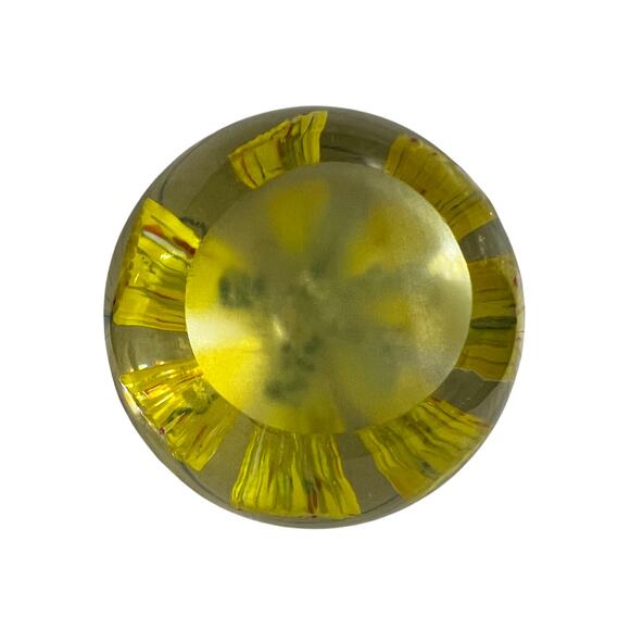 Vintage Stunning Yellow Flower Bubble Center Green Sparkle Leaves - Picture 4 of 5